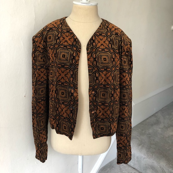 Vintage In•Wear Tile Print Metallic Velvet Jacket - Picture 5 of 8
